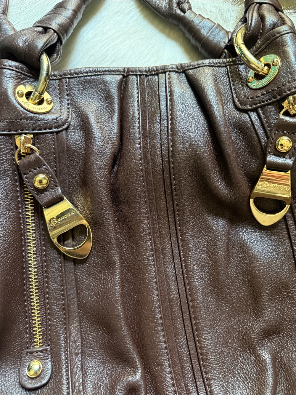 b. makowsky Dark Brown Leather Shoulder Tote with Gold Hardware - Picture 2 of 10